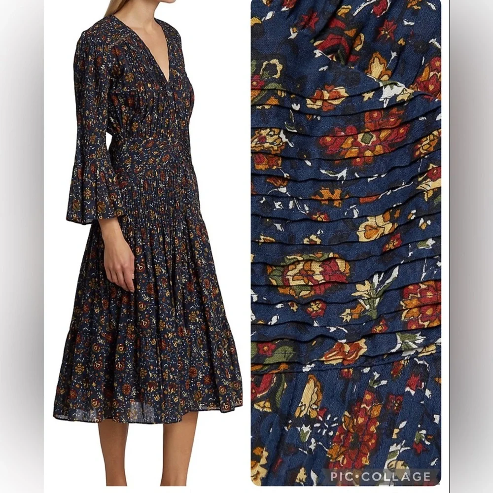 NEW Veronica Beard Shireen Pleated Floral Midi-Dress - Picture 3 of 17